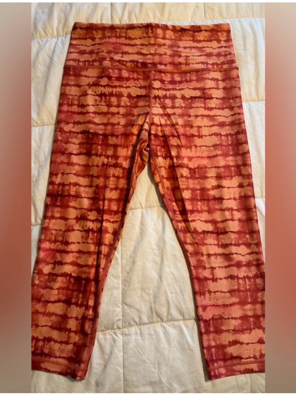 Athleta Elation Printed Capri in Orange and Rust Tie-Dye